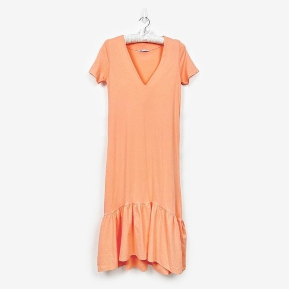 Zara Faded Effect Midi Dress Size S Orange Cotton Vibrant Girlcore Resort Summer